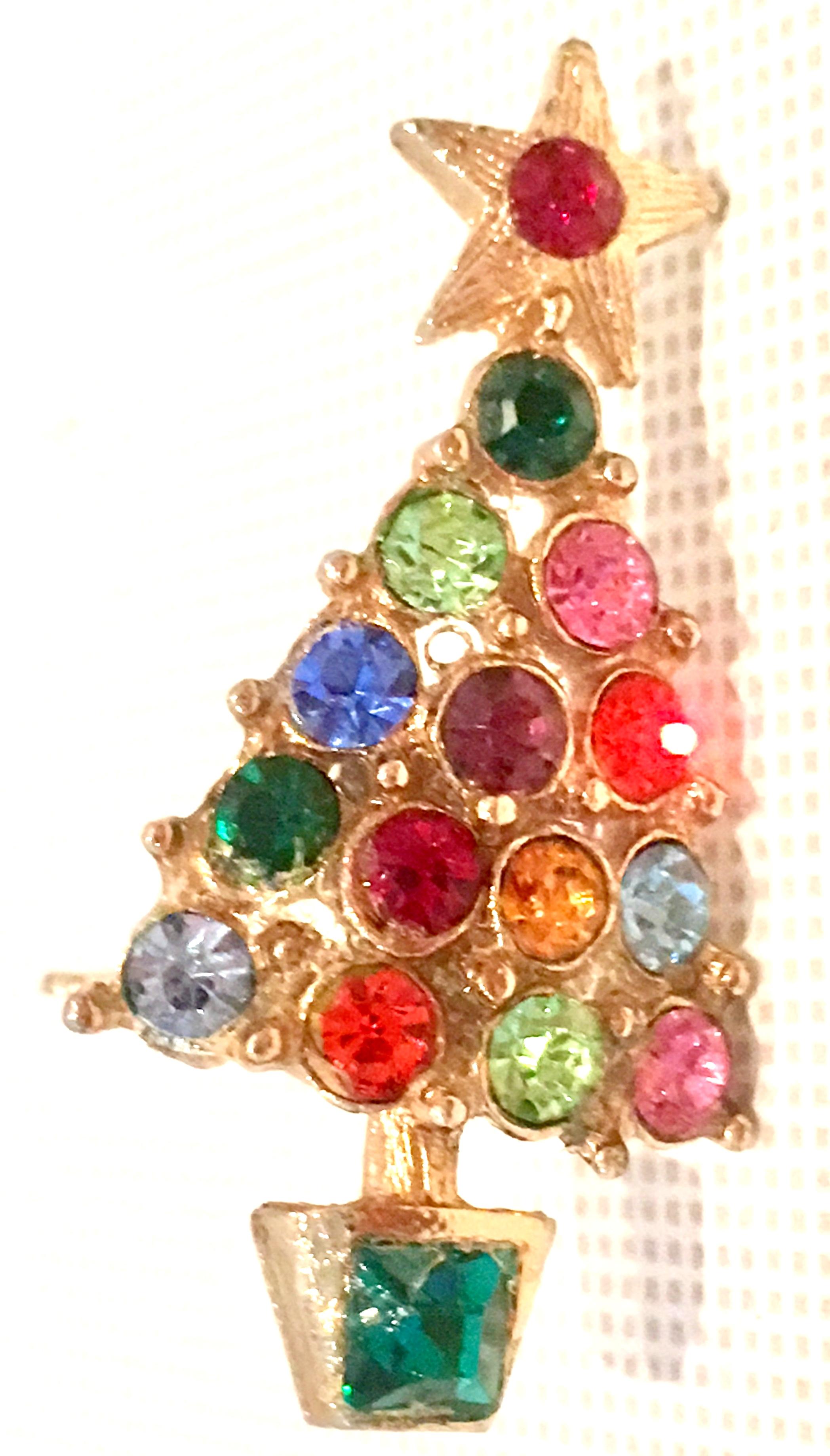 20th Century Pair Of Gold & Swarovski Crystal Christmas Tree Earrings 1