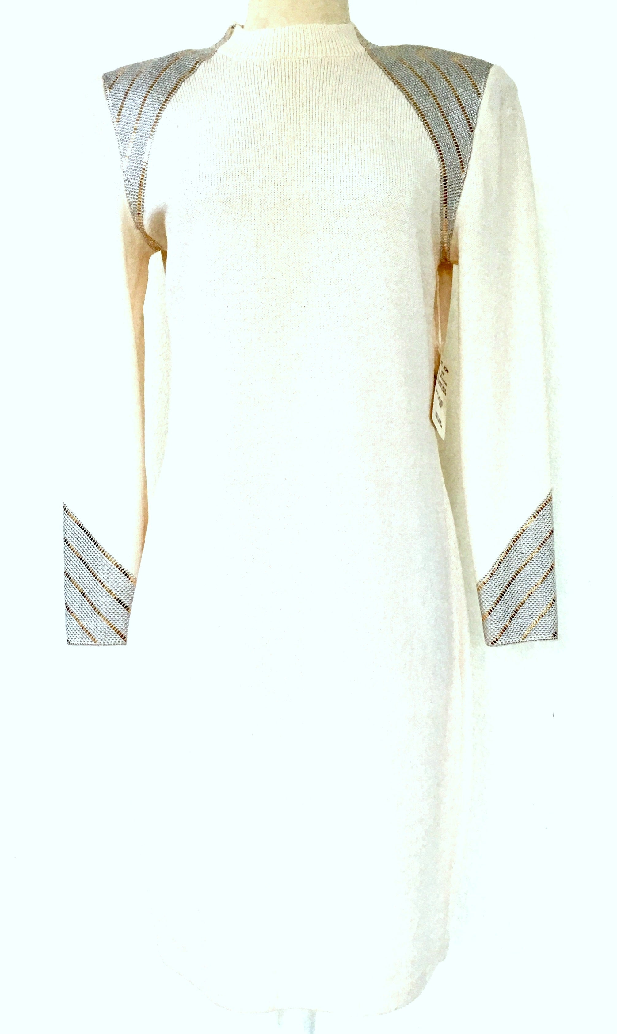 20th Century St John Knit Winter White Silver And Gold Pailettes