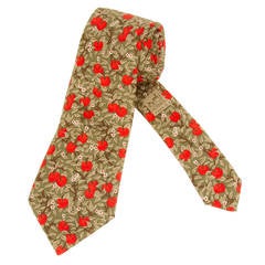 Vintage HERMES Silk Tie with a Cherry Motif