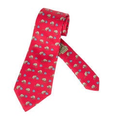 Vintage HERMES Silk Tie With Mice and Blue Cheese