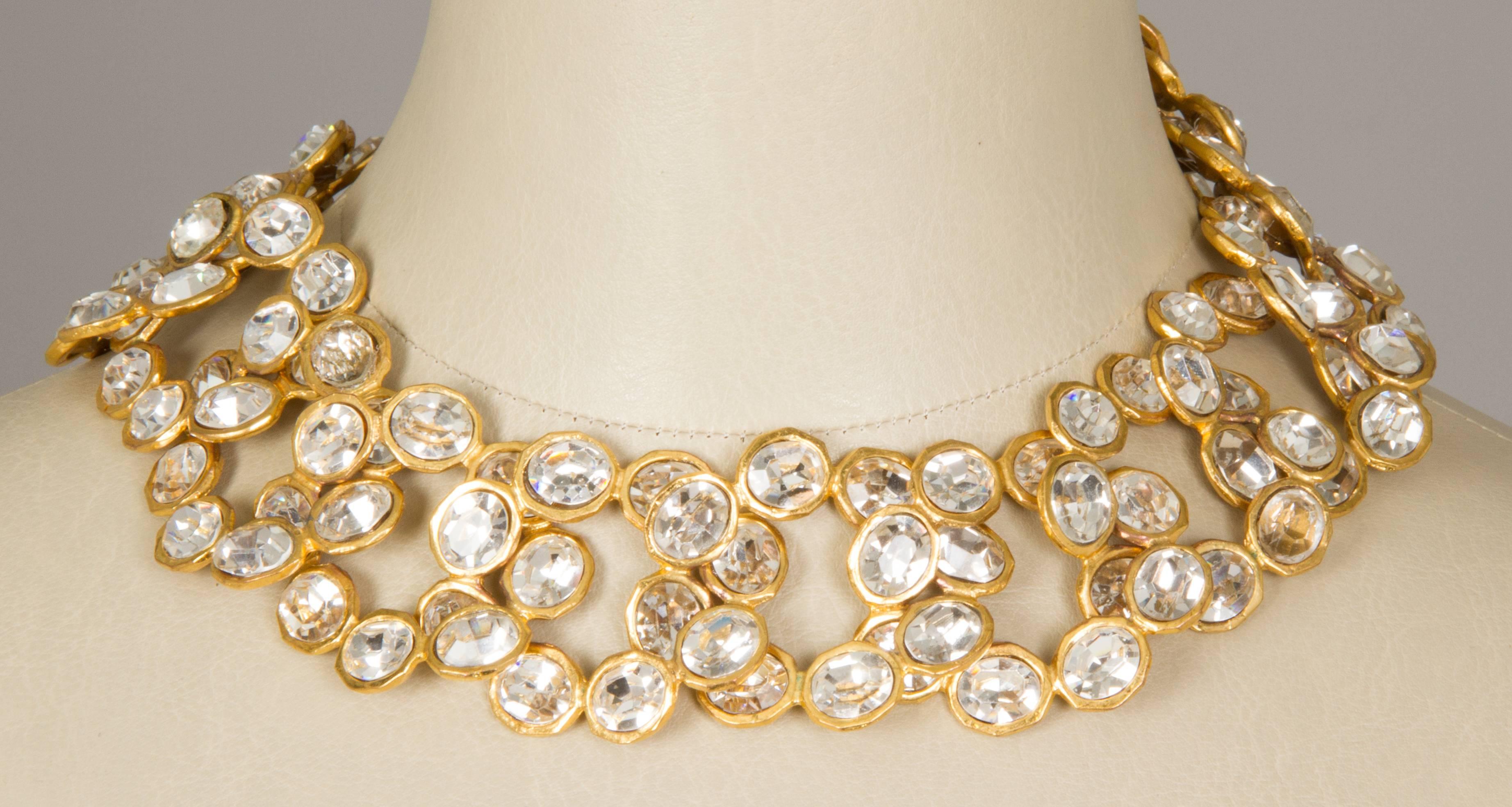 CHANEL Gilt & Crystal Large Link Necklace In Excellent Condition In Chicago, IL