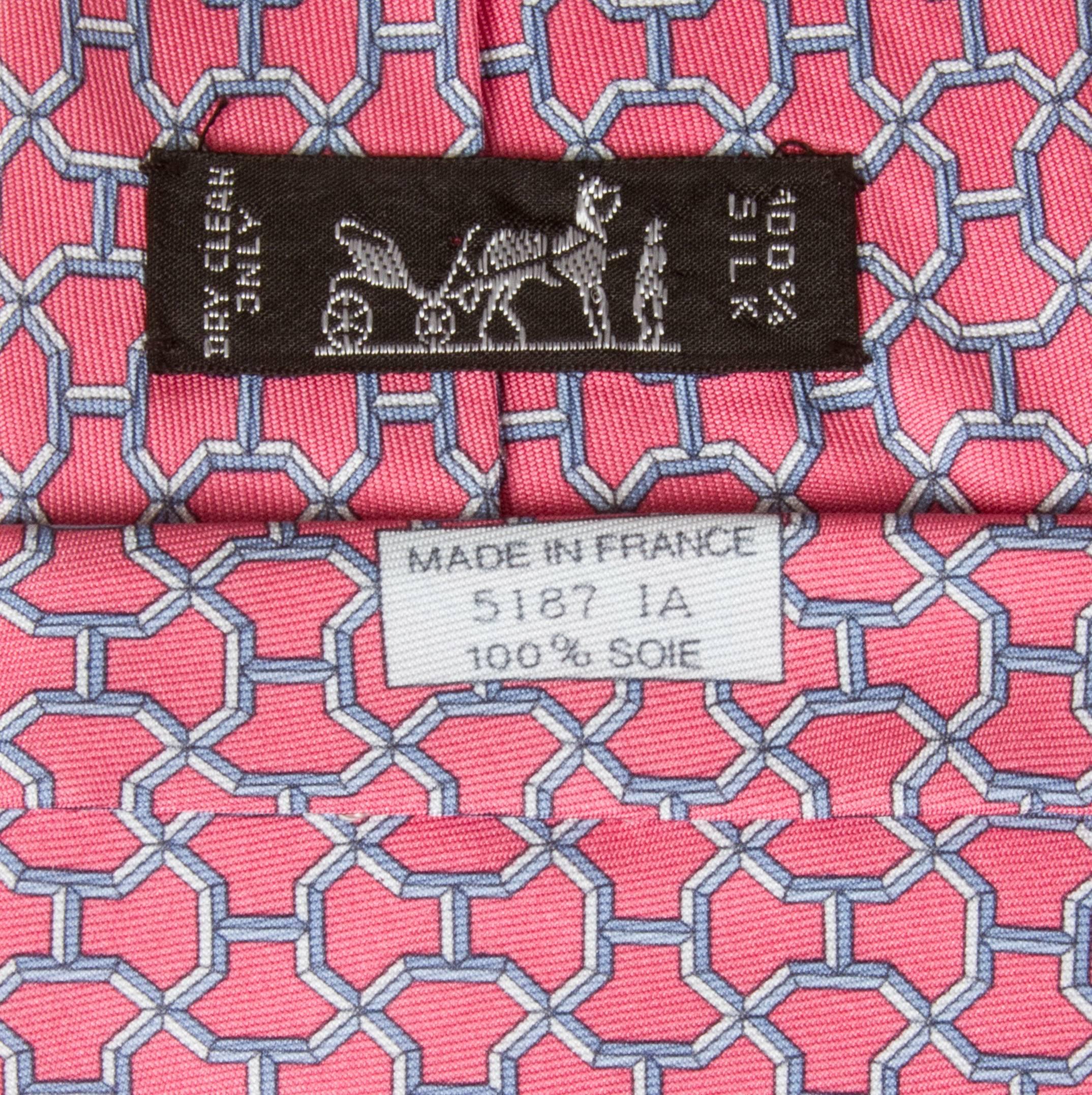 Pink Hermes Vintage Silk Necktie Interlocking Elements