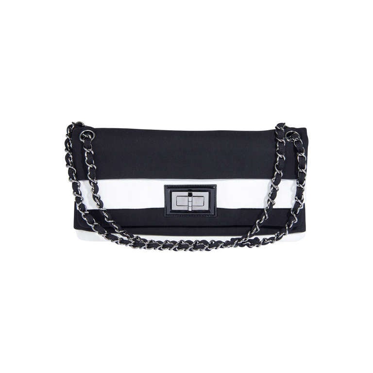 CHANEL Black and White  Grosgrain Classic Flap Bag