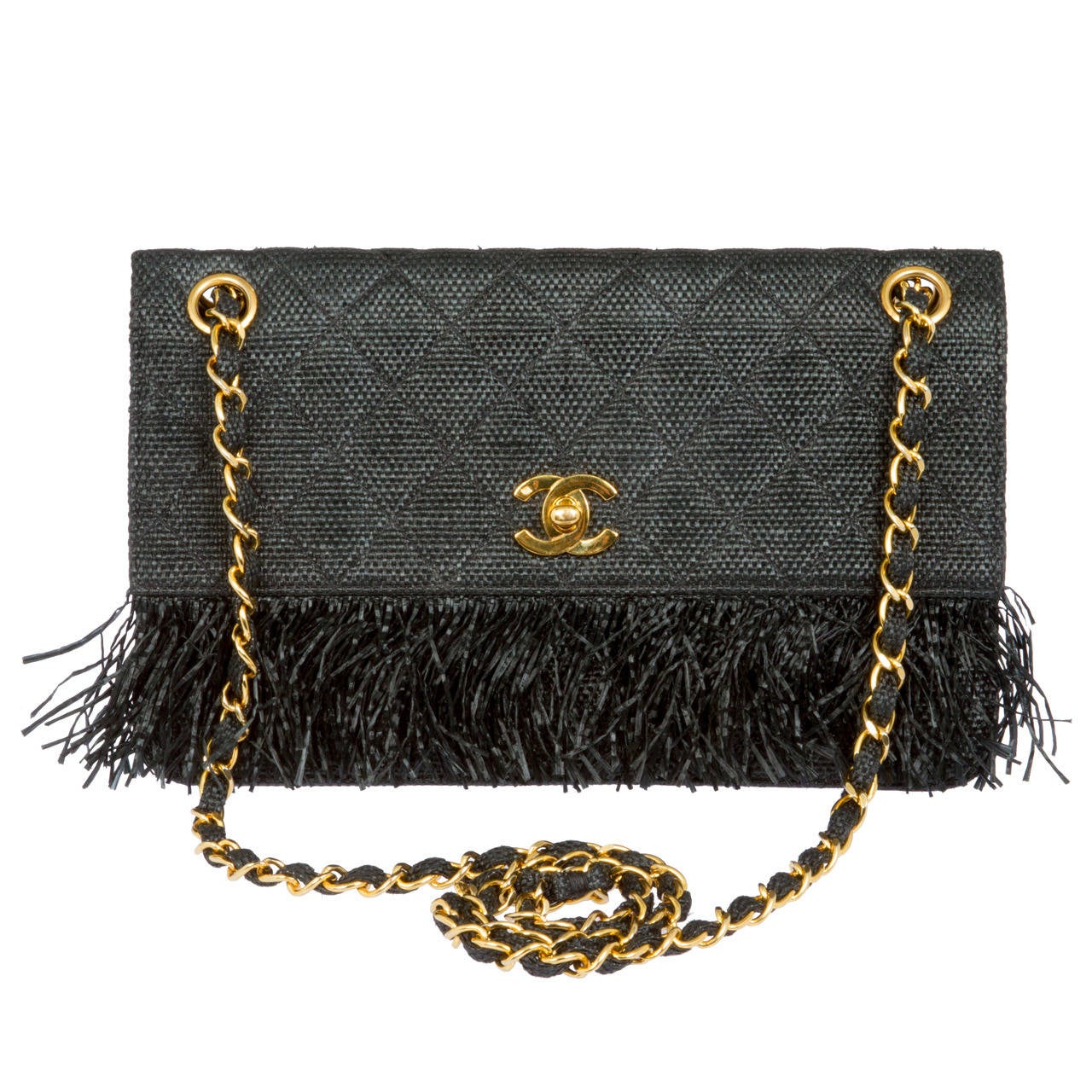 CHANEL  Straw Flap with Fringe Bag