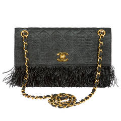 CHANEL  Straw Flap with Fringe Bag