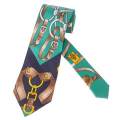 Vintage Gucci Silk Tie with an Equestrian Motif