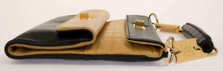 Beige Classic  and Stunning Rare CHANEL Spectator  Black and Tan Handbag