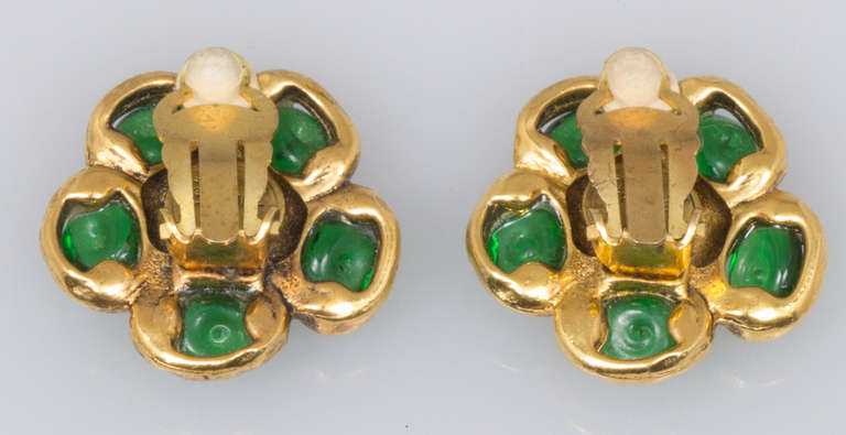 Women's CHANEL Poured Glass Clip on Earrings with Central Rhinestone