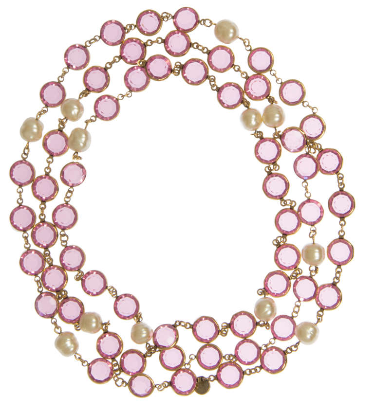 A beautiful Pink crystal and Pearl necklace by Chanel. Beautiful for Spring and Summer.