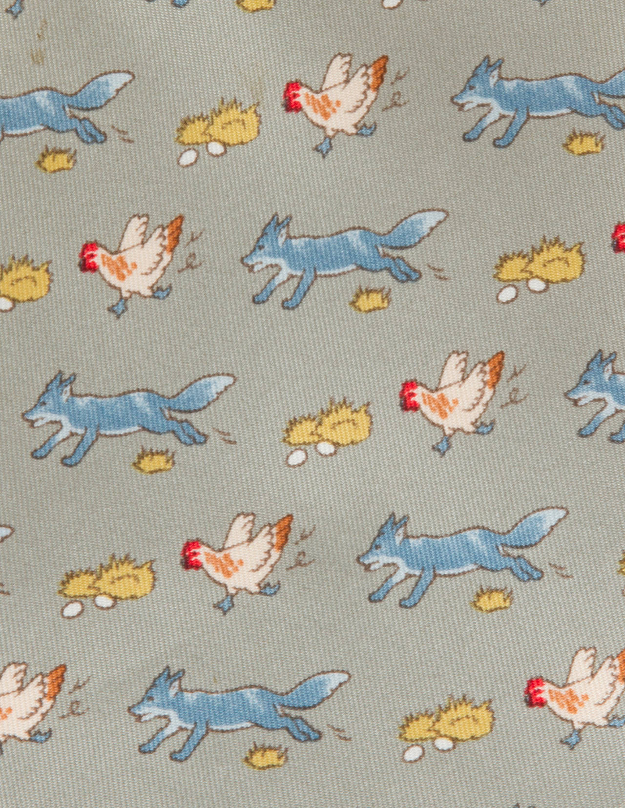 Vintage Silk HERMES Tie with Hens, Chicks and Foxes