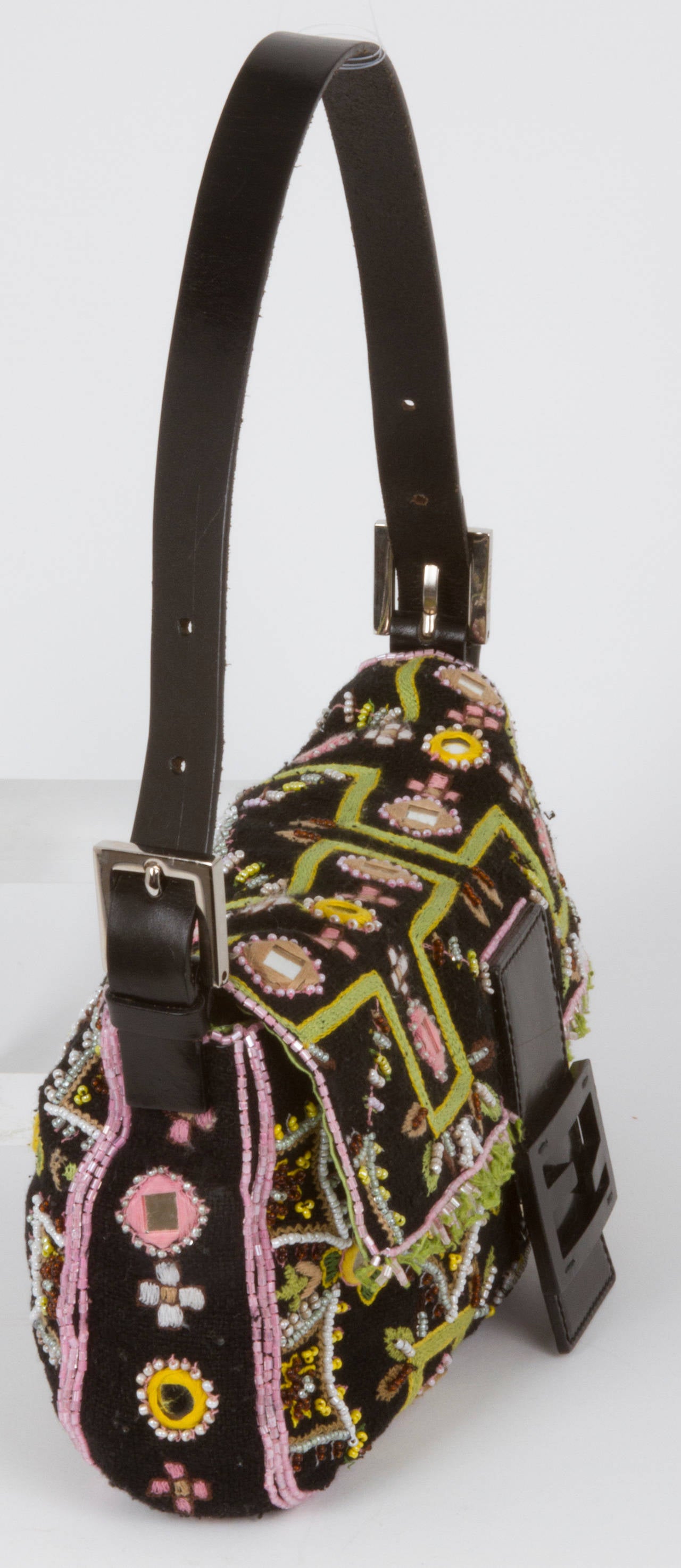 Black Fendi Beaded Mirrored  and Embroidered Handbag