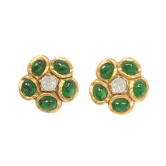 CHANEL Poured Glass Clip on Earrings with Central Rhinestone