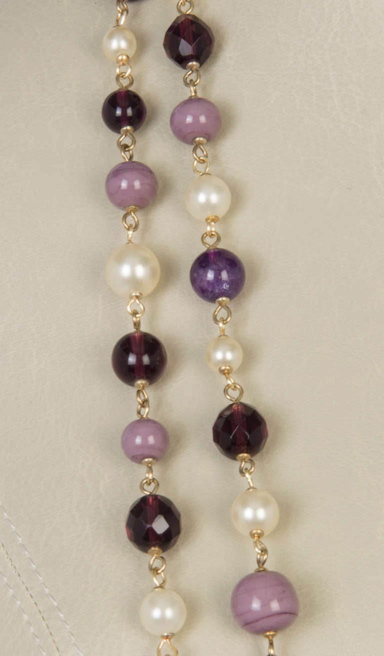 Women's CHANEL Double Strand Necklace Purple, Pearls and Enameled Logo