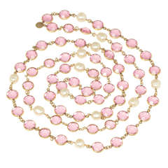 CHANEL Pink Crystal and Faux Pearl Sautoir Necklace
