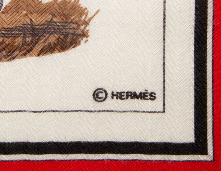 Large HERMES Cashmere and Silk Scarf with Horse Motif 1