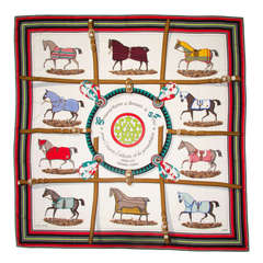 Retro Large HERMES Cashmere and Silk Scarf with Horse Motif