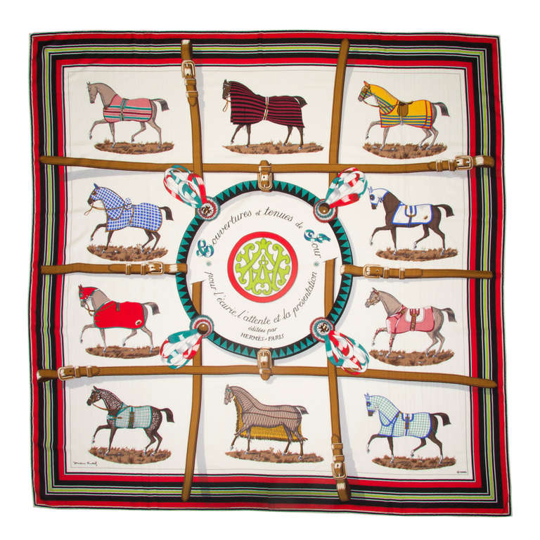 Large HERMES Cashmere and Silk Scarf with Horse Motif