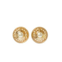 CHANEL Lucite and Pearl  Domed Earrings