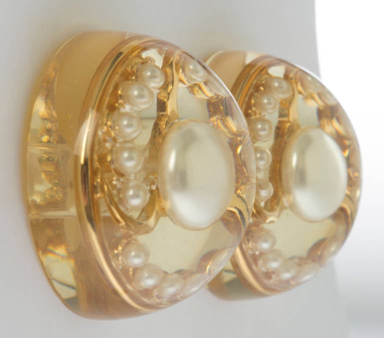 Women's CHANEL Lucite and Pearl  Domed Earrings