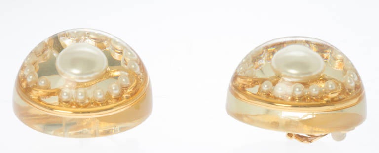 CHANEL Lucite and Pearl  Domed Earrings 1