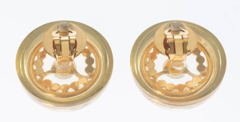 CHANEL Lucite and Pearl  Domed Earrings 2