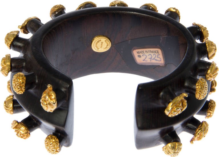 Dominique Aurientis Wood Bracelet with Sculptural Gilt Accents 3