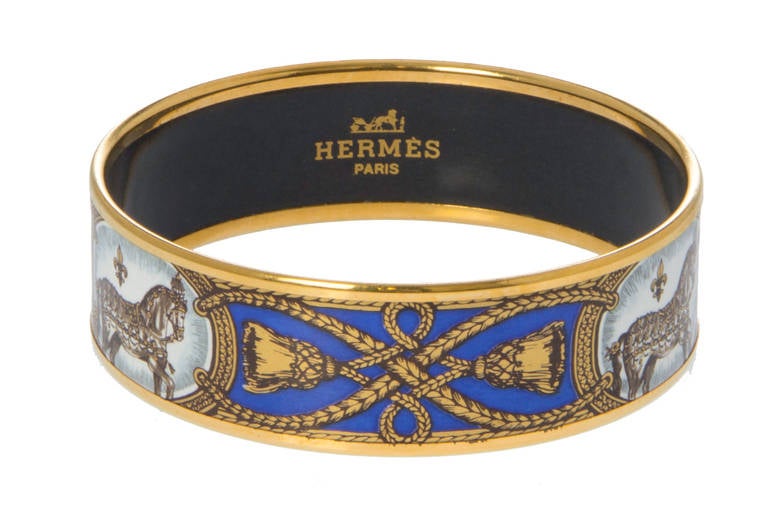Hermes Blue Enamel Horse Bangle Bracelet at 1stDibs | hermes horse bracelet