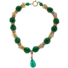CHANEL Green Gripoix and Gold Gilt Beads with a Teardrop Pendant