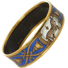 Vintage Hermes Blue Enamel Horse Bangle Bracelet
