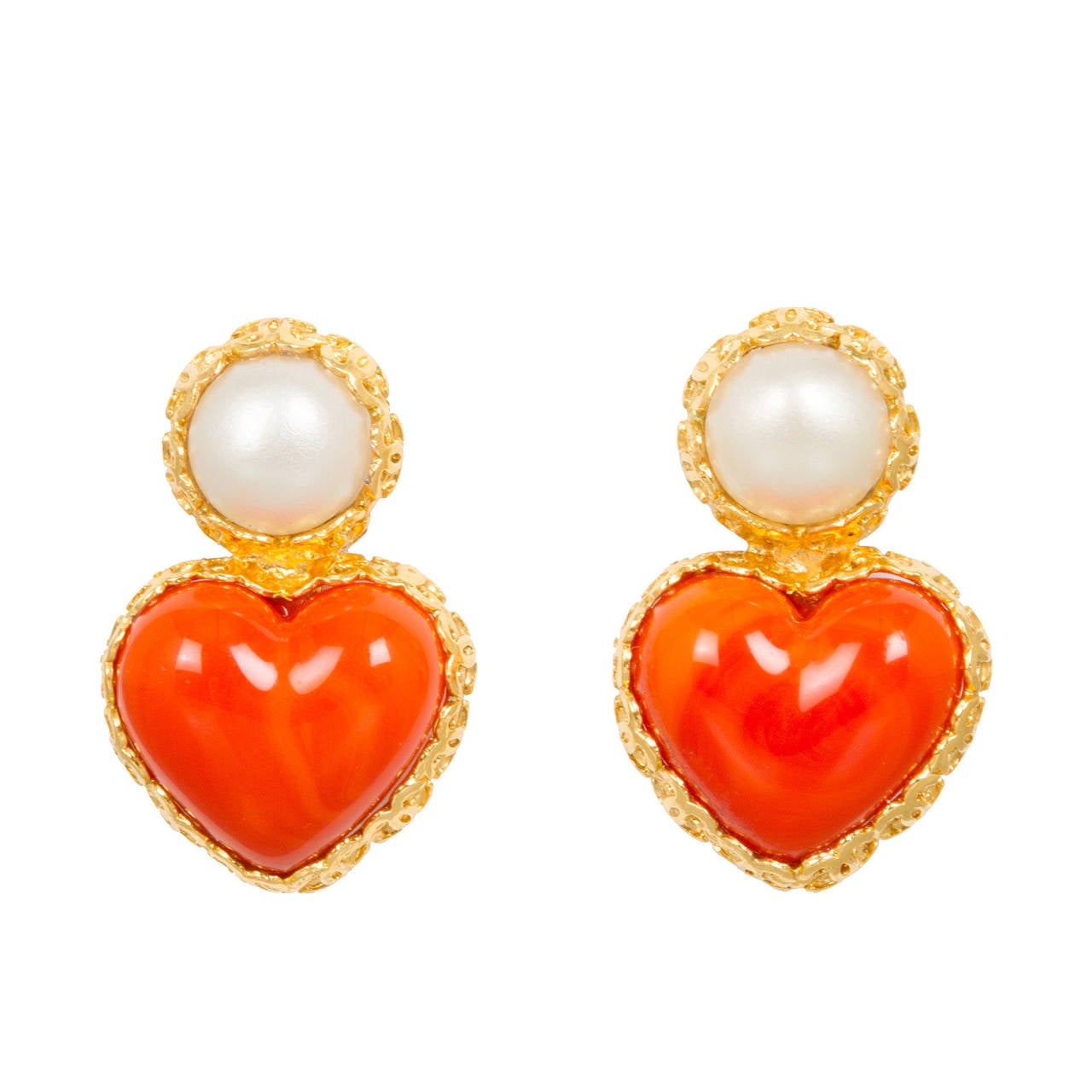 Pair of Vintage CHANEL Poured Glass Heart Earrings