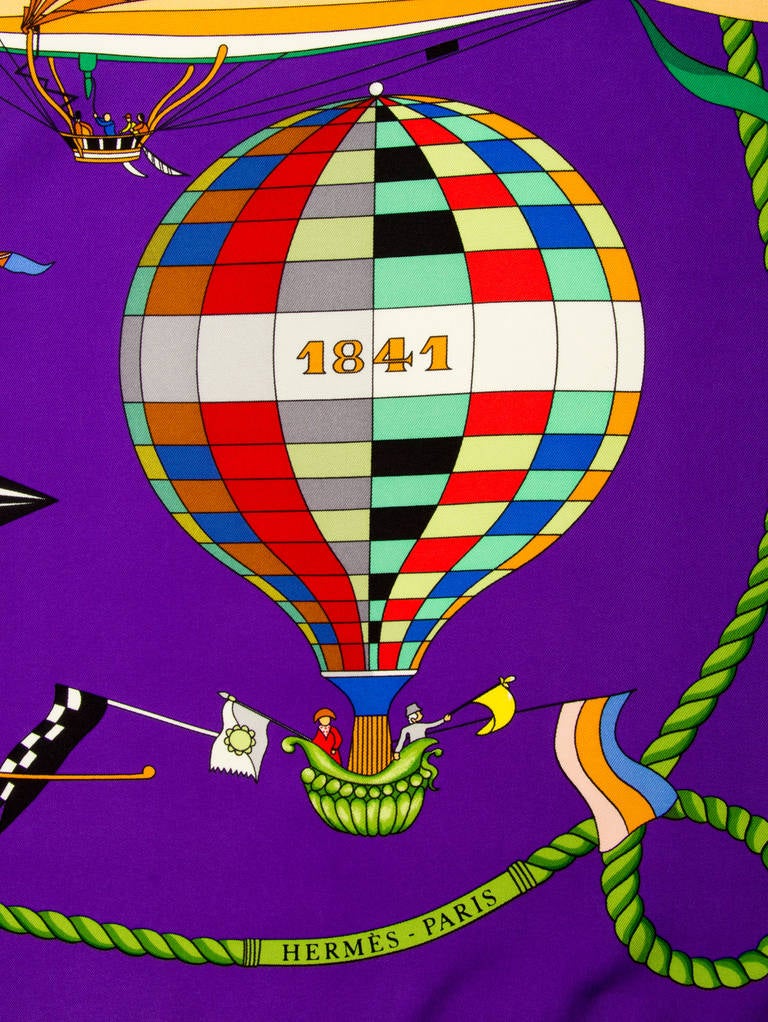 Great color , this scarf designed by Luic Dubigeon for Hermes features whimsical airships.