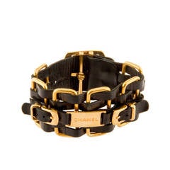CHANEL Leather and Link Strap Buckle Bracelet
