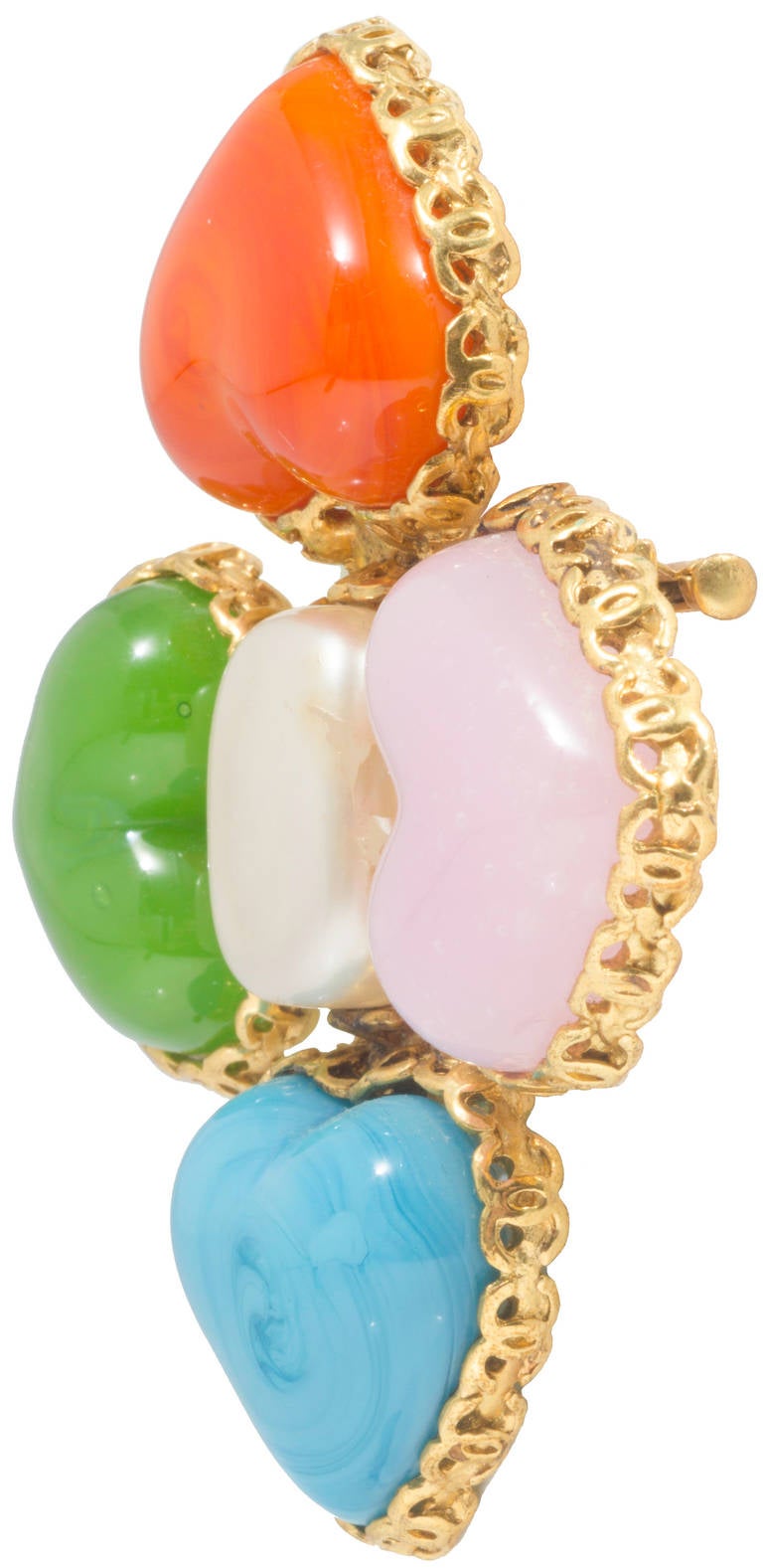 Women's CHANEL Poured Glass Gripoix and Faux Pearl Heart Brooch