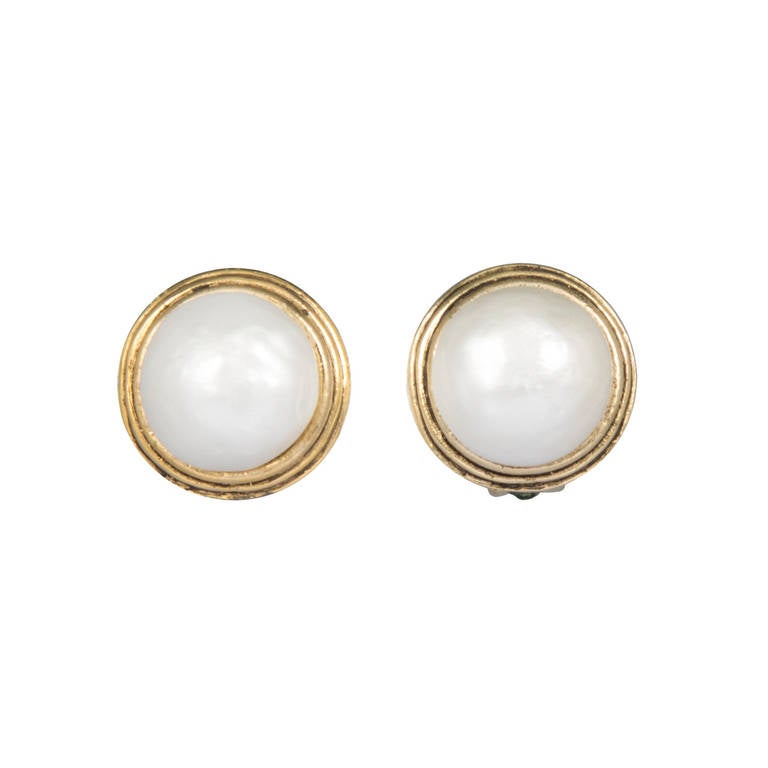 Pair of Classic CHANEL Faux Pearl Clip on Earrings