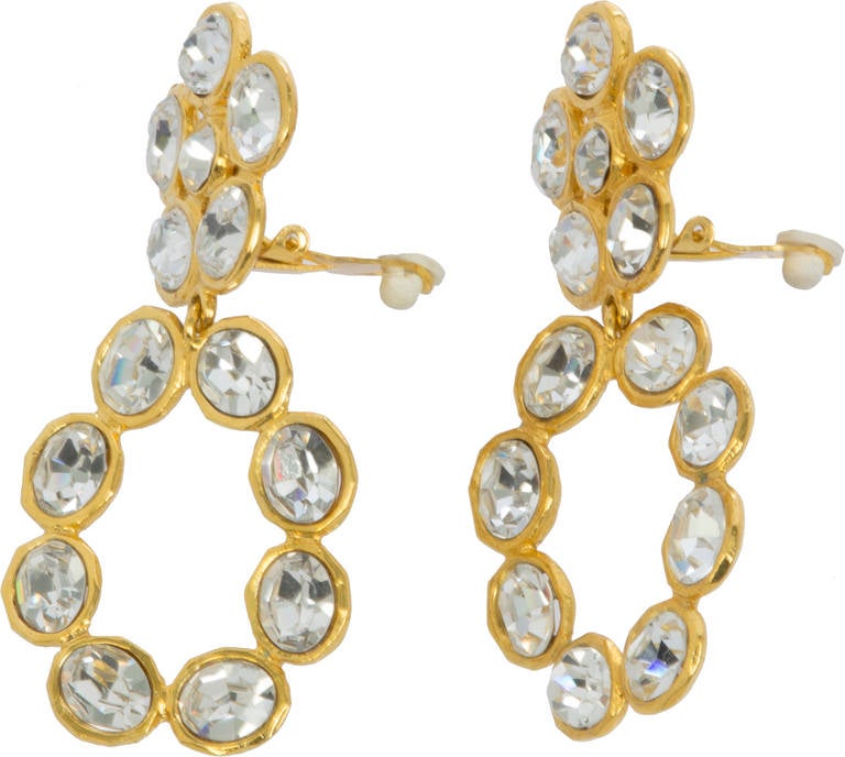 Women's Fabulous CHANEL Crystal and Gold Toned Hoop Earrings