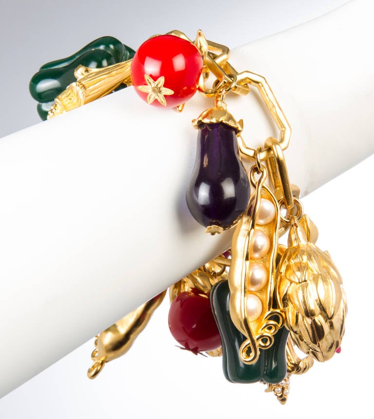 Karl Lagerfeld Fanciful Vegetable Charm Bracelet In Excellent Condition In Chicago, IL