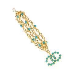 CHANEL Turquoise Poured Glass Chain Bracelet with CC Drop Accent