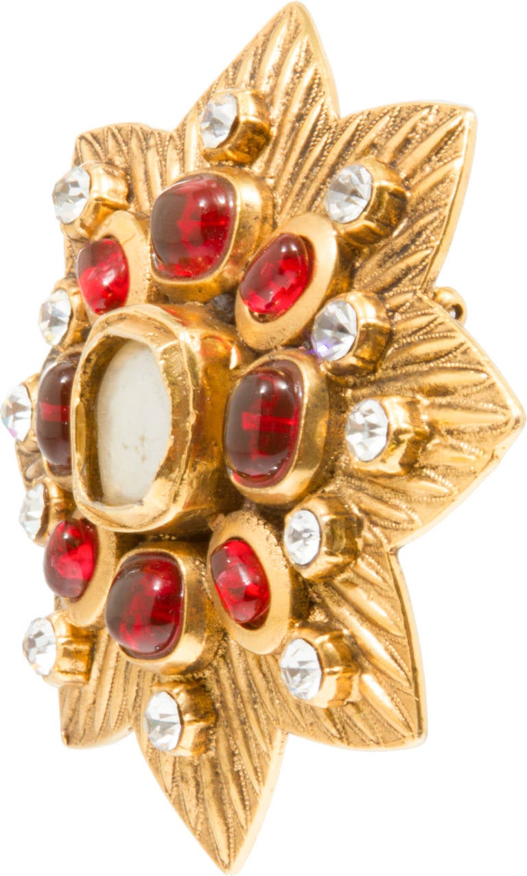 Large CHANEL Maltese Brooch with Gripoix Glass and Faceted Crystals