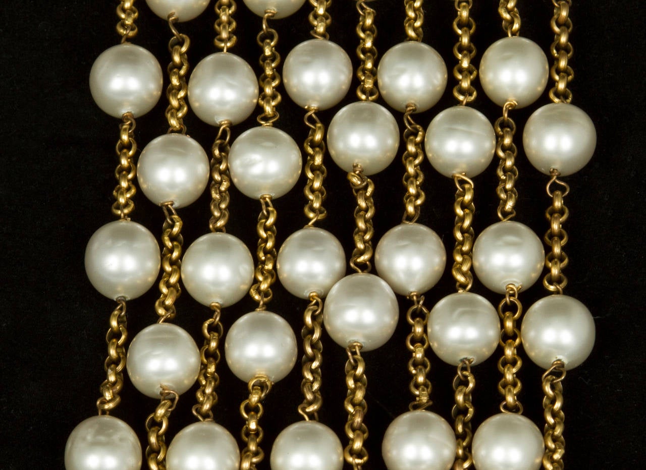 CHANEL 10 Strand Faux Pearl Bracelet In Excellent Condition In Chicago, IL