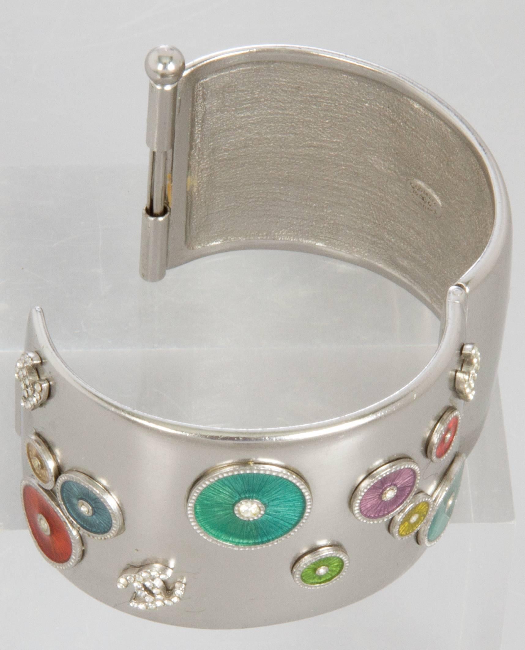 CHANEL Crystal & Enameled Hinged Bangle Bracelet 1