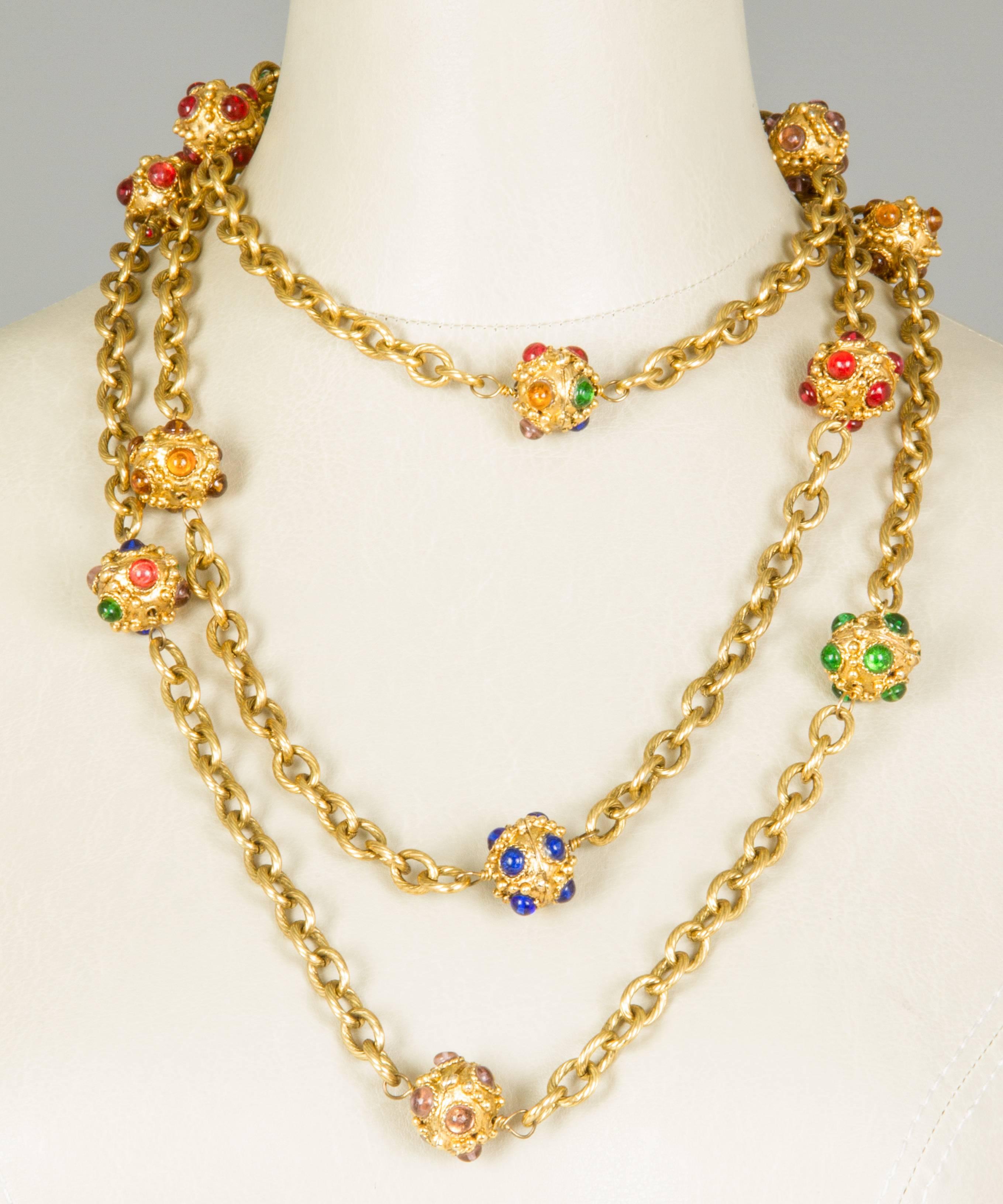 Long Chanel Necklace with Cabochon Encrusted Orbs 1