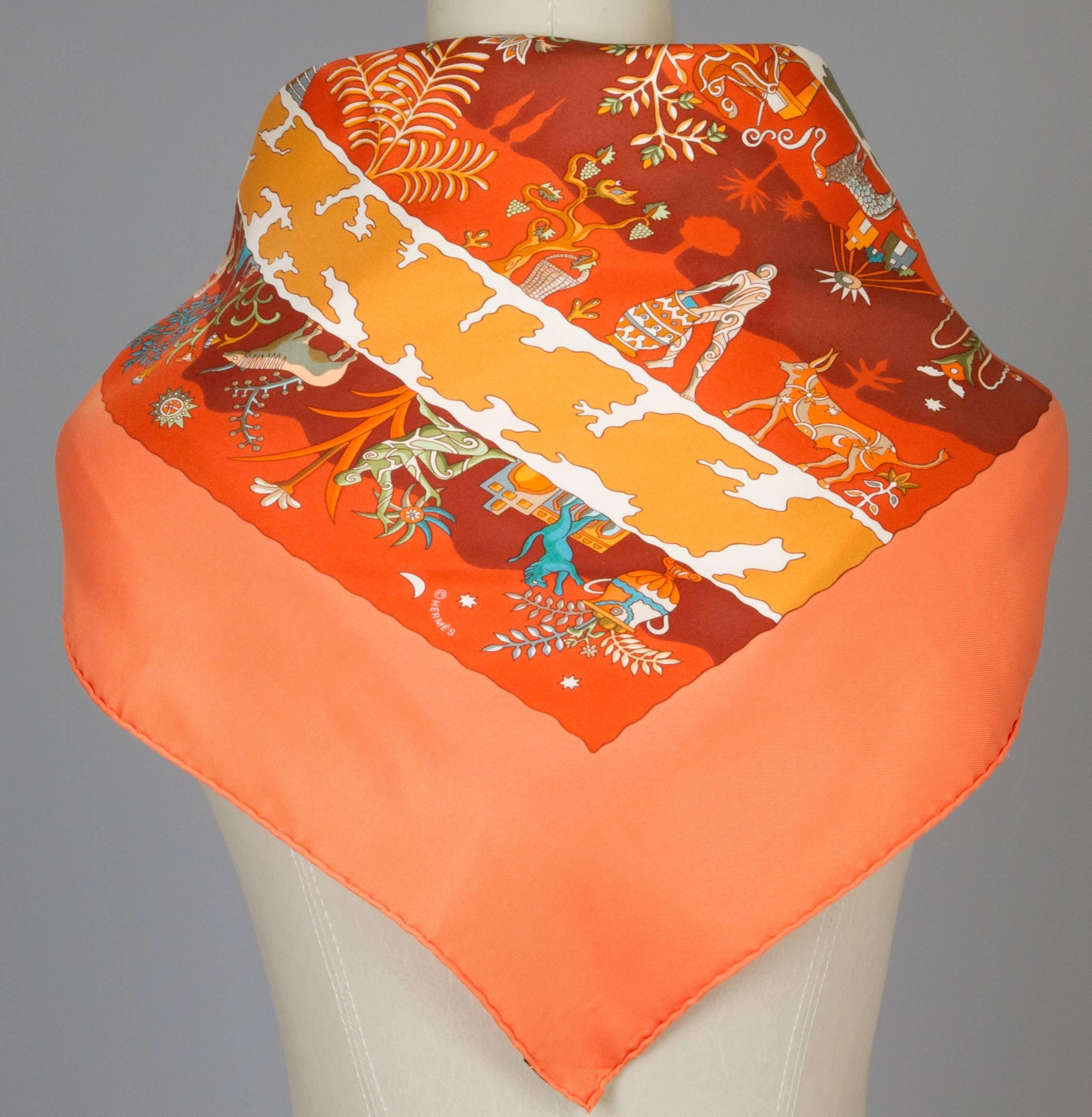 Orange Vintage Silk Hermes Scarf 