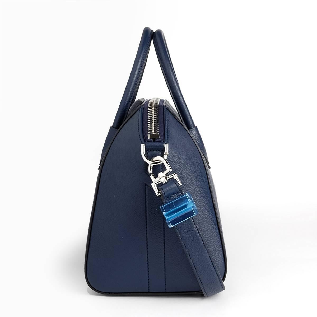 Black Givenchy Small Blue Leather Antigona with Silver Hardware, 2017  For Sale