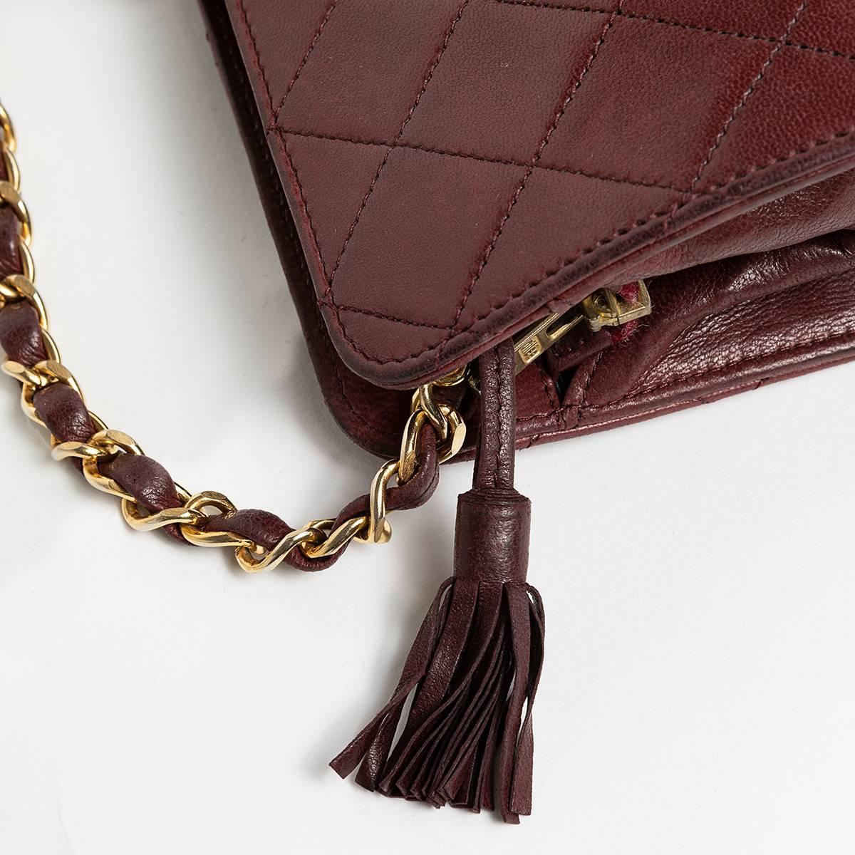 Chanel Burgundy Quilted Lambskin 1988 Vintage Shoulder Bag For Sale 6
