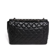 2006 Chanel Jumbo Single Flap Black Caviar Bag, Silver Hardware