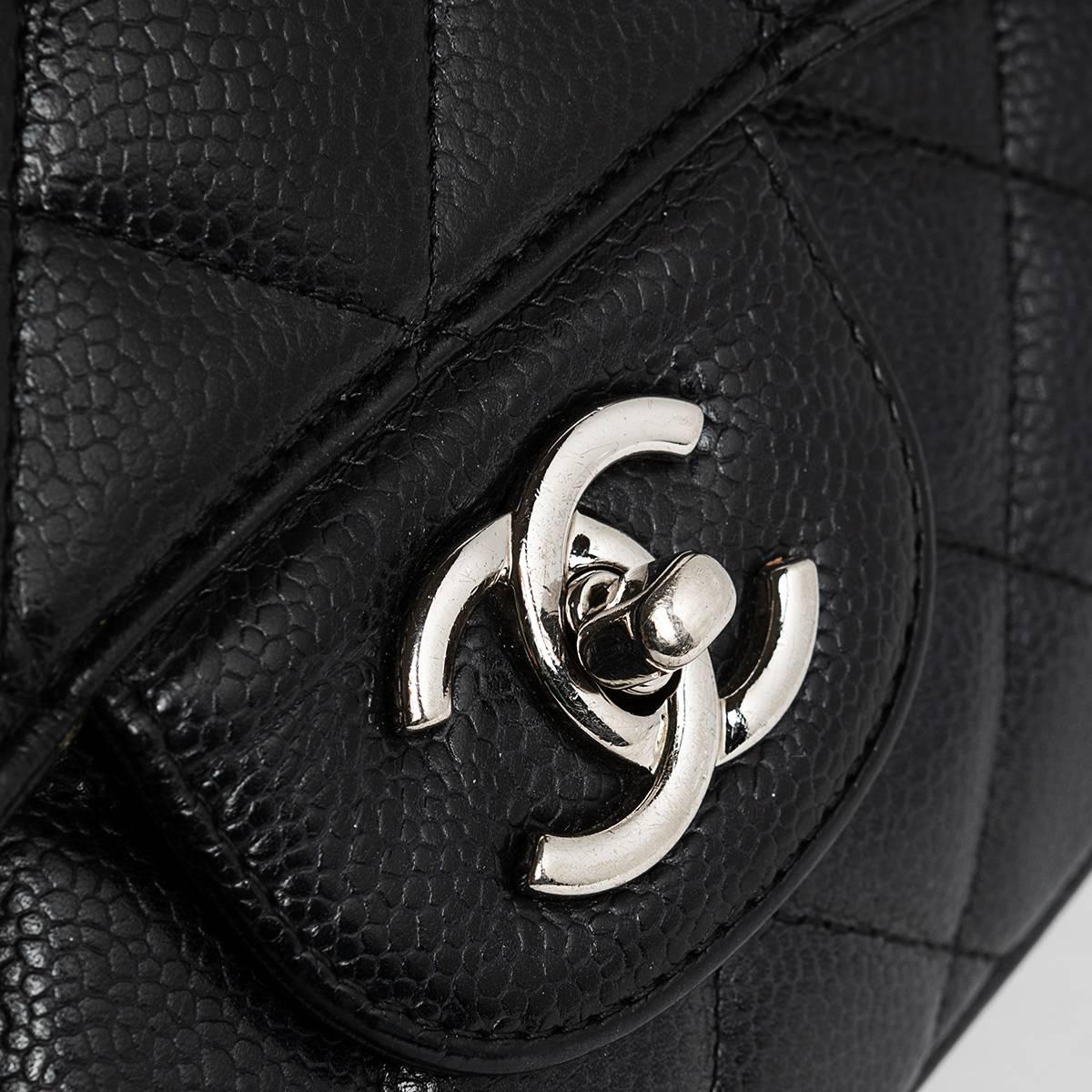 2006 Chanel Jumbo Single Flap Black Caviar Bag, Silver Hardware  For Sale 1