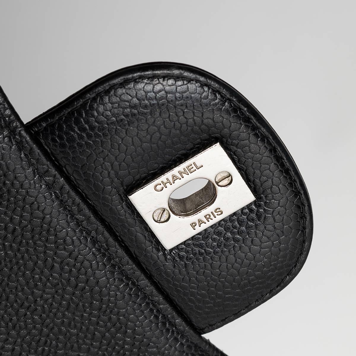 2006 Chanel Jumbo Single Flap Black Caviar Bag, Silver Hardware  For Sale 2