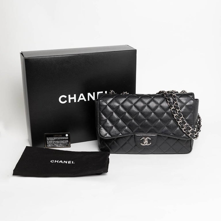 2006 Chanel Jumbo Single Flap Black Caviar Bag, Silver Hardware For Sale at  1stDibs