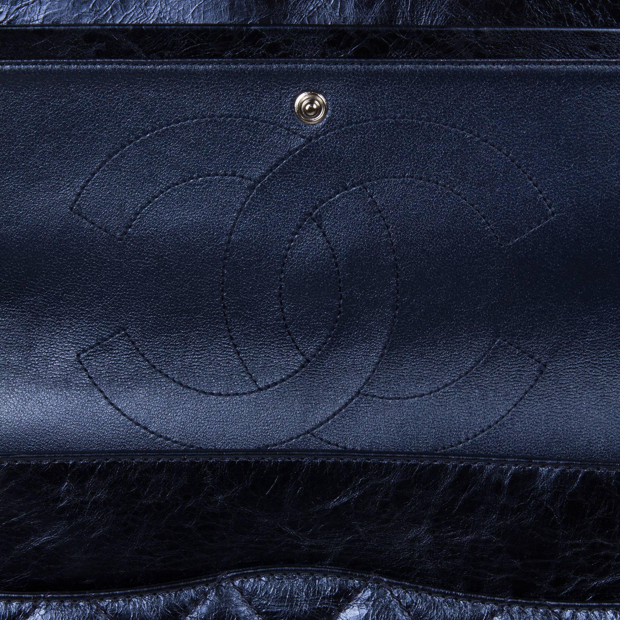 2009 Chanel Reissue 228  Metallic Blue Leather Pristine Conditions For Sale 3
