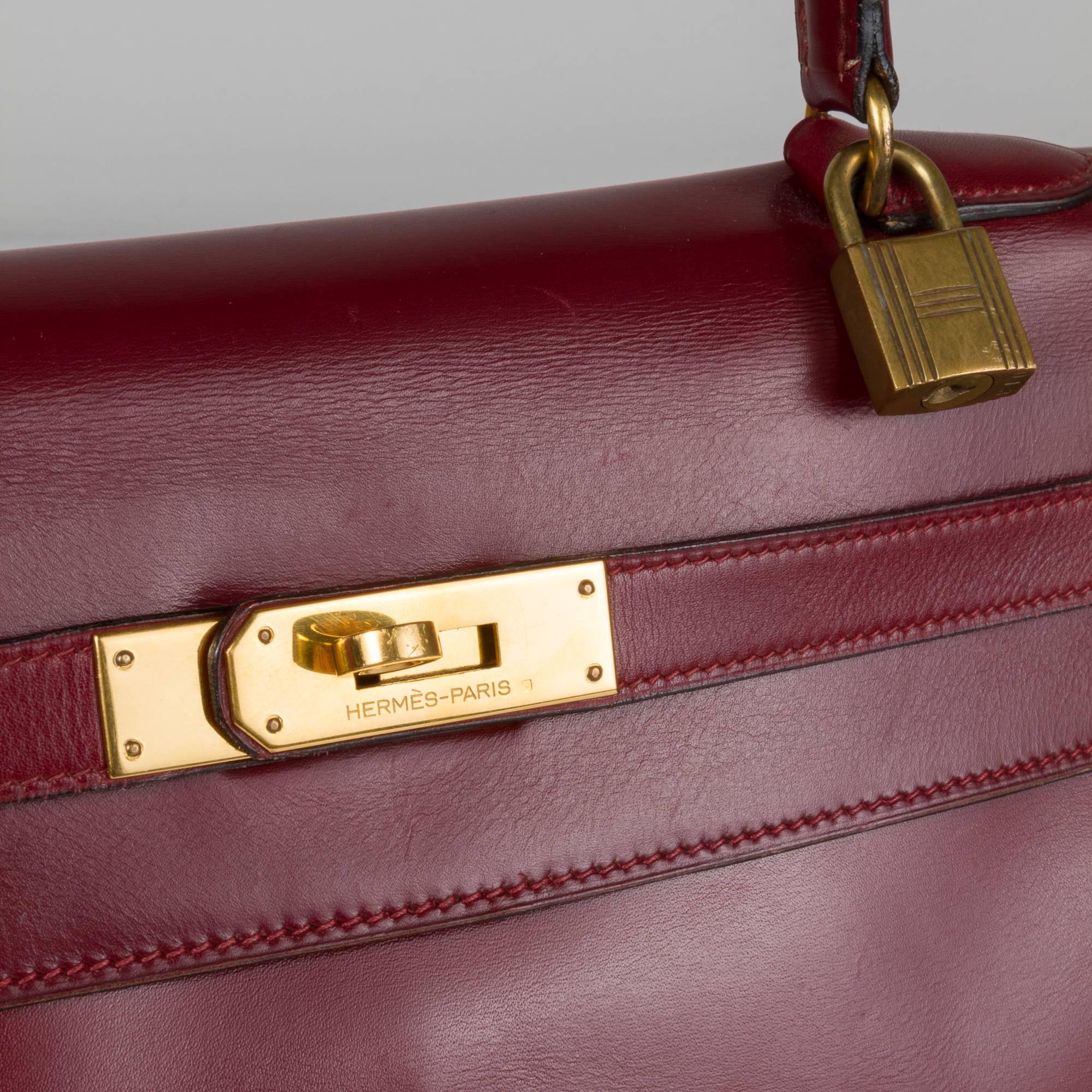1960 Hermés Kelly Box Bordeaux Good Condition For Sale 2